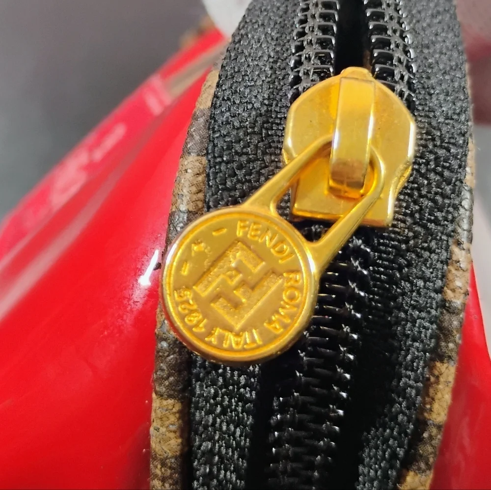 Fendi Red Pyramid Pouch – Fair, Logo Fade & Zipper Wear - Picture 6 of 15